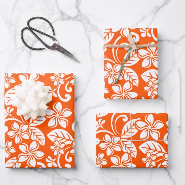PLUMERIA (SEHR ORANGE) - PAPIERBLATT GESCHENKPAPIER SET (Vorderseite)