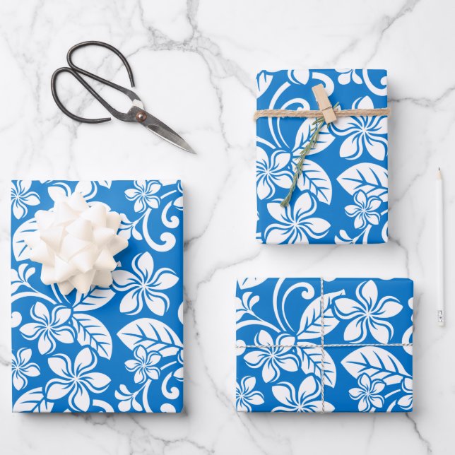 PLUMERIA (SKY BLAUE) - PAPIERSHEETS AUF DER INSEL GESCHENKPAPIER SET (Vorderseite)