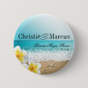 Plumeria Starfish Beach Tropical Hawaii Button
