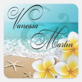 Plumeria Starfish Beach Tropical Hawaii Gefallen Quadratischer Aufkleber