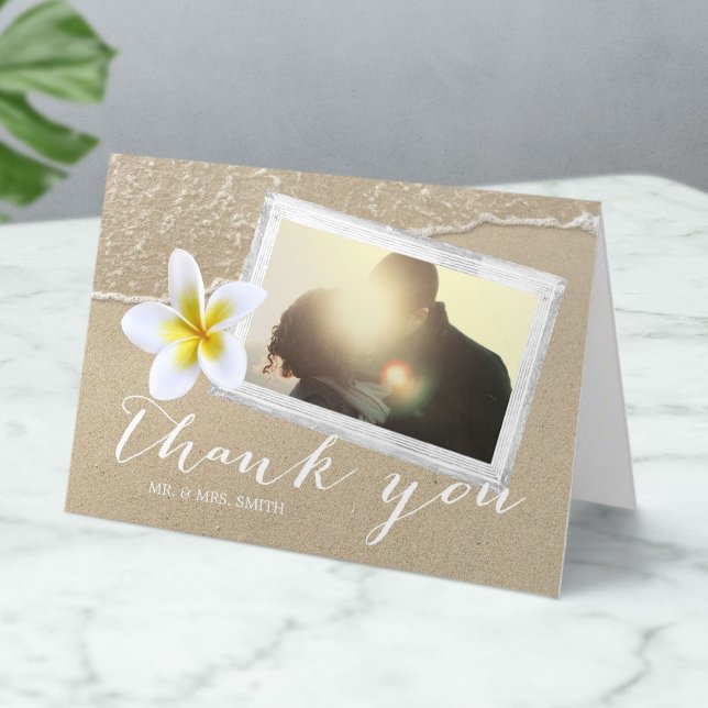 Plumeria-Strand-Hochzeits-Foto danken Ihnen Dankeskarte (Von Creator hochgeladen)