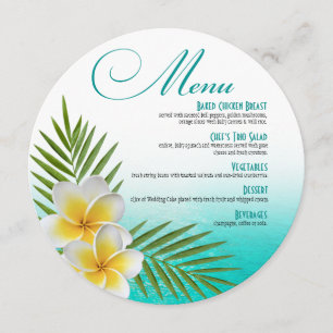 Plumeria-Strand-Hochzeits-rundes Abendessen-Menü Menükarte