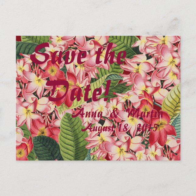 Plumeria Tropical Floral Enregistrer la date Carte (Devant)