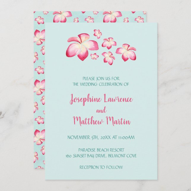 Plumeria tropicale Invitations de mariage (Devant / Derrière)