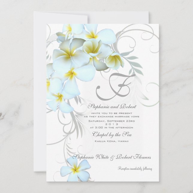 Plumeria tropicale Monogramme Invitations de maria (Devant)