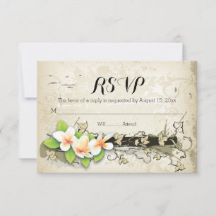 Plumeria vintage et lierre de mariage beige RSVP