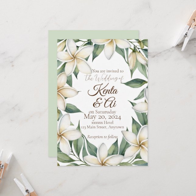 Plumeria Wedding Einladung (Vorderseite/Rückseite Beispiel)
