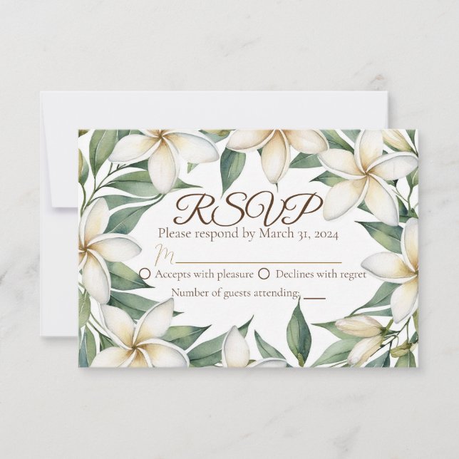 Plumeria Wedding RSVP Karte (Vorderseite)