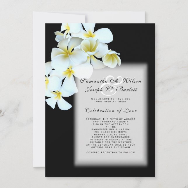Plumeria zur Einladung zur Schwarzen Hawaiianische (Vorderseite)