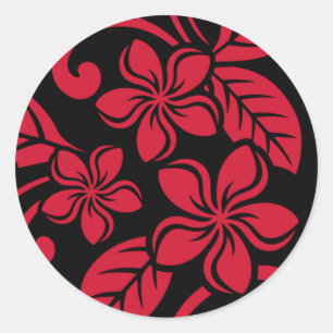 PLUMÉRIE DE L'ÎLE (NOIR/ROUGE) STICKER ROND CLASSI