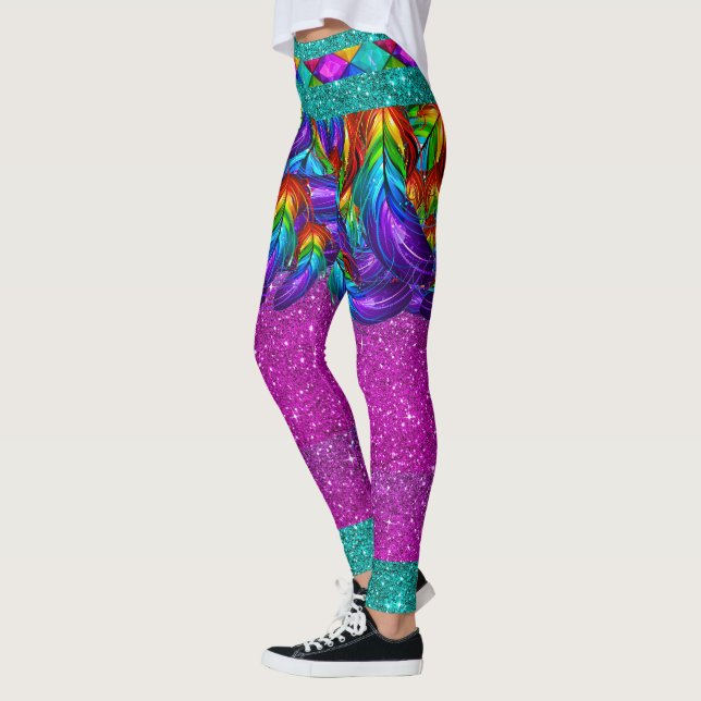 Plumes arc-en-ciel 2 Pop Fashion Leggings (Gauche)