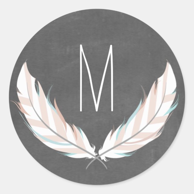 Plumes + Autocollant de monogramme de tableau (Devant)