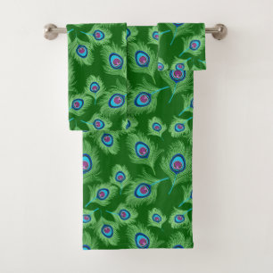 Plumes de chaux et de paon bleu sur vert émeraude