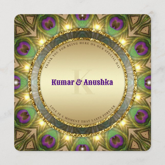 Plumes de paon dorées scintillantes Invitation de  (Devant)