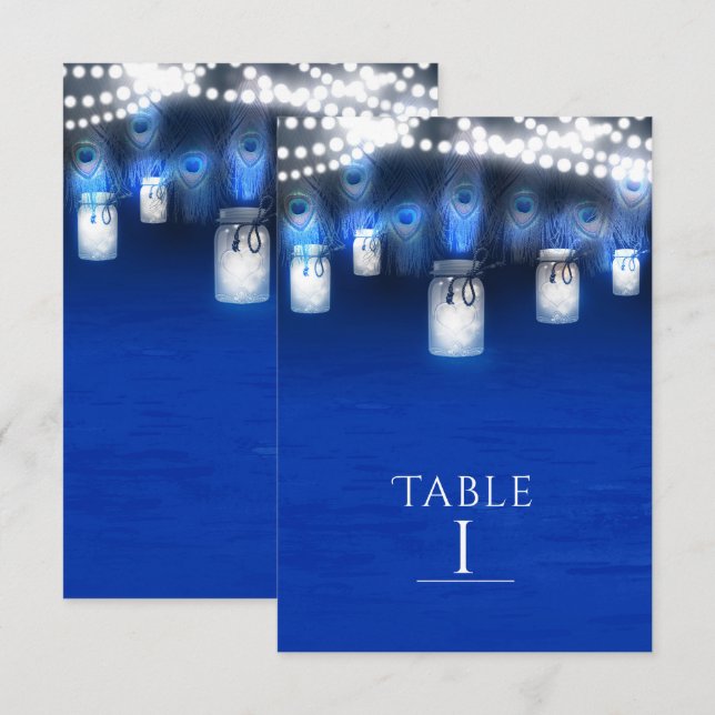 Plumes de paon, pot Mason et numéro de table lumin (Devant / Derrière)