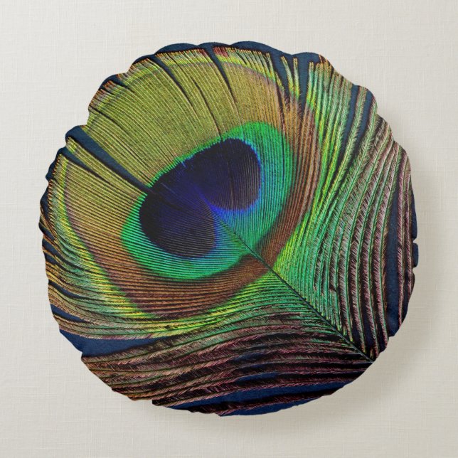 plumes de paon rond décor maison coussin (Devant)