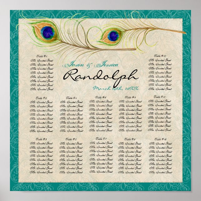 Plumes de paon Tableau de la table de la réception (Devant)