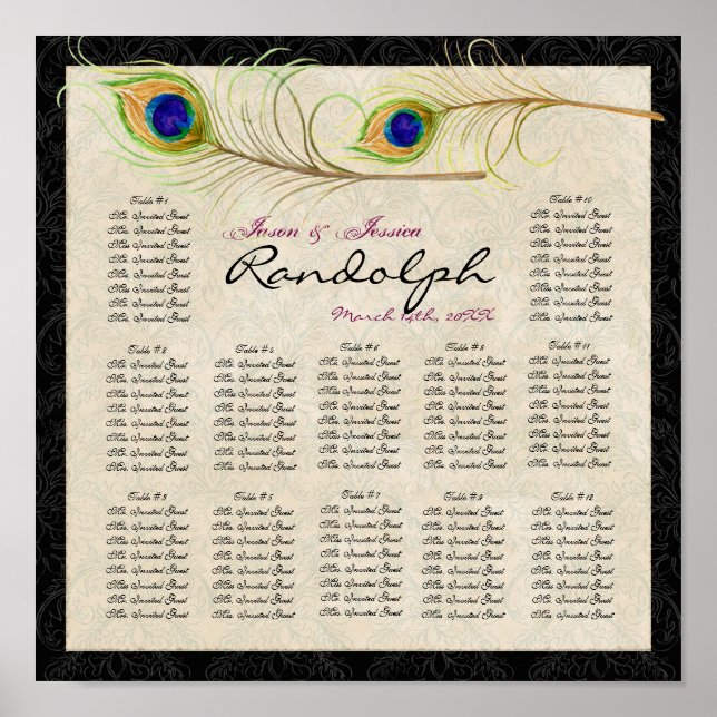 Plumes de paon Tableau de la table de la réception (Devant)