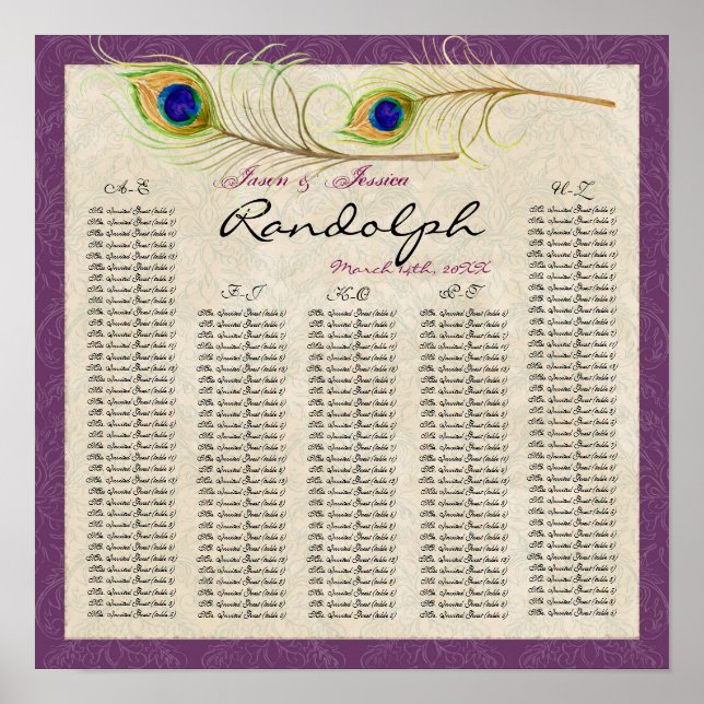 Plumes de paon Tableau de la table de la réception (Devant)