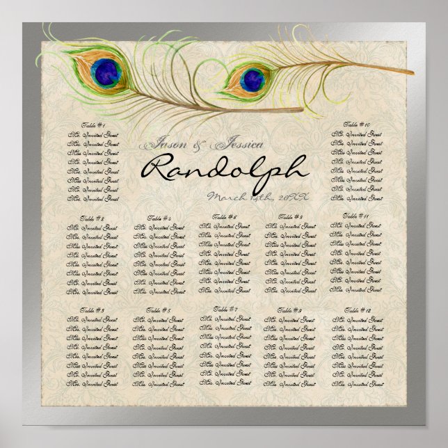 Plumes de paon Tableau de la table de la réception (Devant)