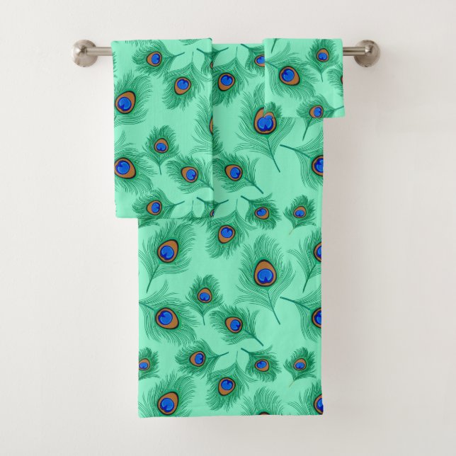 Plumes de paon turquoise sur Aqua clair (En situation)