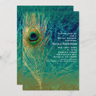 Plumes de Peacock Bleu Turquoise Gold Invitations 