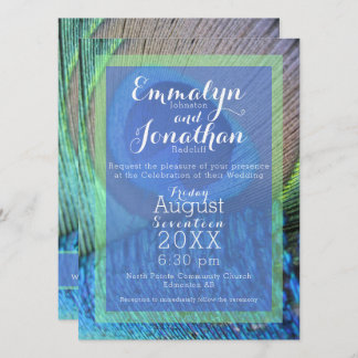 Plumes de Peacock Vibrant Invitation moderne