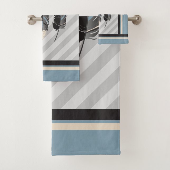 Plumes en crème, gris et bleu (En situation)