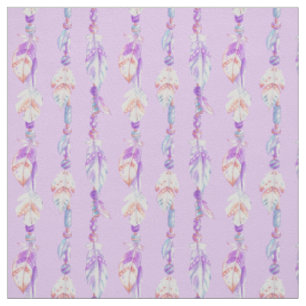 Plumes et perles aquarelle art tissu violet