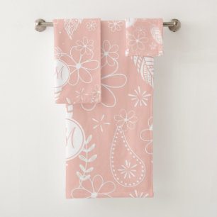 plumes monogrammées fleurs doodles rose N'IMPORTE