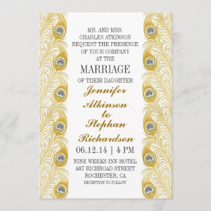 plumes paon classique invitations blanches de mari