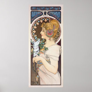 Plumes par Alphonse Mucha - Poster Vintage Nouveau