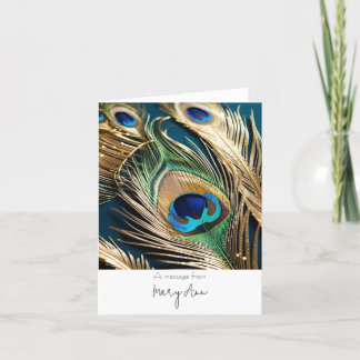 Plumes Peacock Or Carte de remerciements personnal