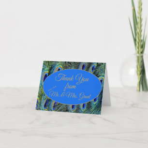 Plumes Peacock personnalisées Merci Mariage bleu