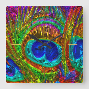 Plumes Peacock Verre Art 1 Horloges murales Option