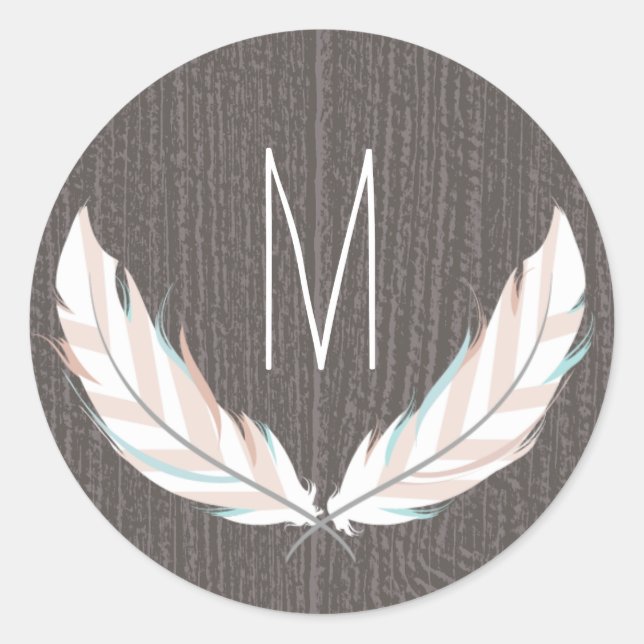 Plumes + Sticker Monogramme en bois de grange (Devant)