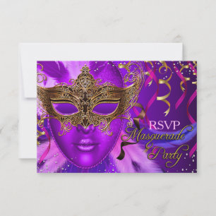 Plumes violet & masque or Masquerade Party RSVP