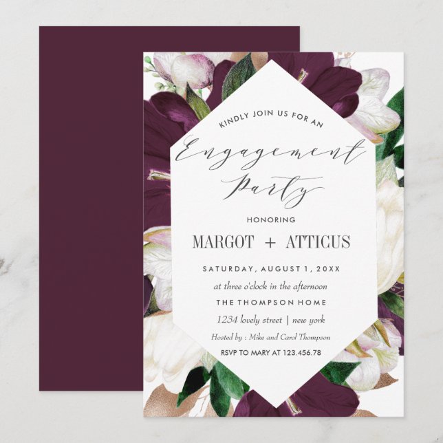 PlumMagnolia Typografy Wedding Engagement Party Einladung (Vorne/Hinten)