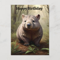 Plump Brown Australian Wombat, Birthday Postcard