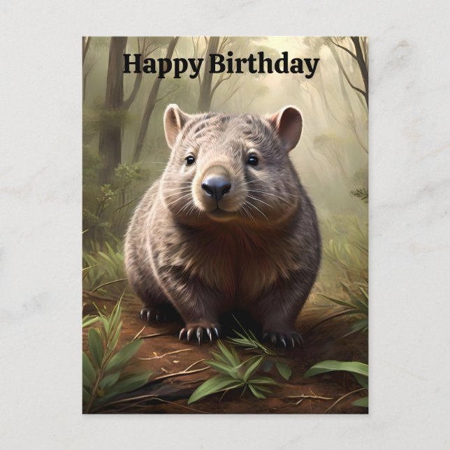 Plump Brown Australian Wombat, Birthday Postcard Postkarte (Vorderseite)