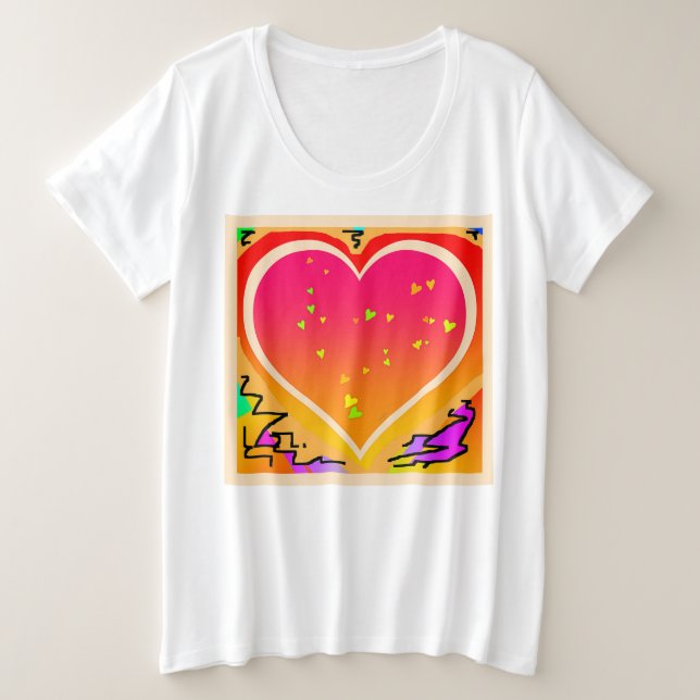 Plus Größe Frauen Herz Grafischer T - Shirt (Design vorne)