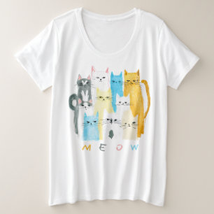 Plus Größe MEOW Cat Shirt - Farbiges & lustiges T-