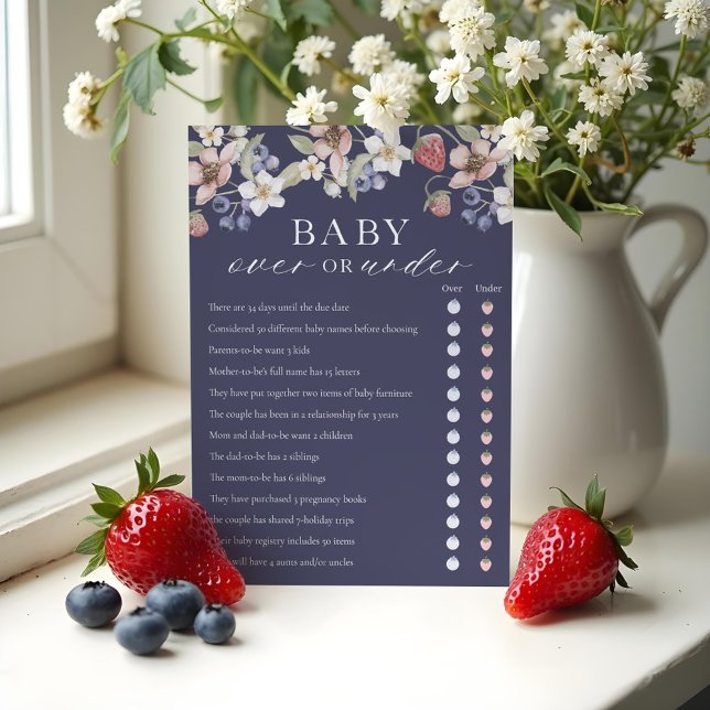 Plus ou moins Berry Sweet Baby shower Carte de jeu (Over or Under Berry Sweet Baby Shower Game Card)