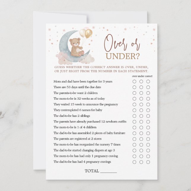 Plus ou moins de jeu sur la carte de Baby shower d (Devant)