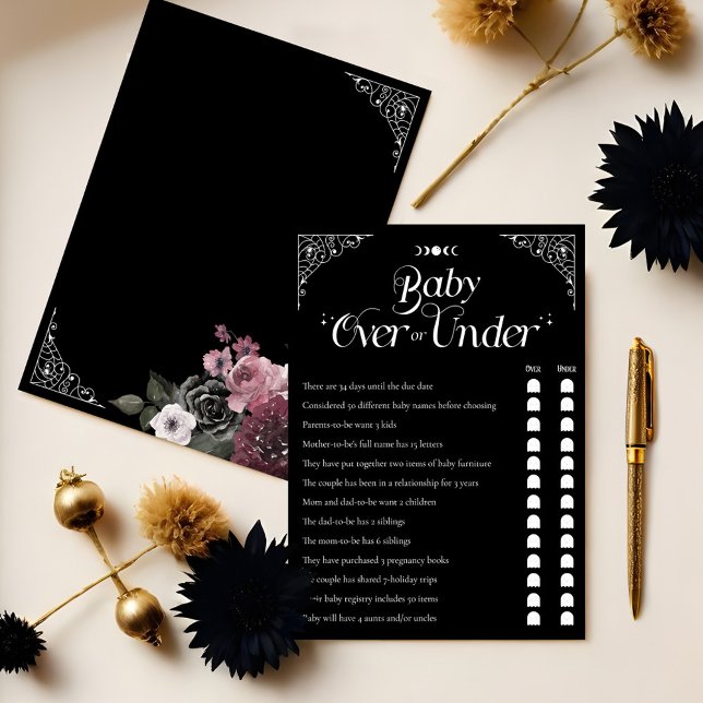 Plus ou sous la carte de jeu Baby shower floral go (Over or Under Gothic Floral Baby Shower Game Card)