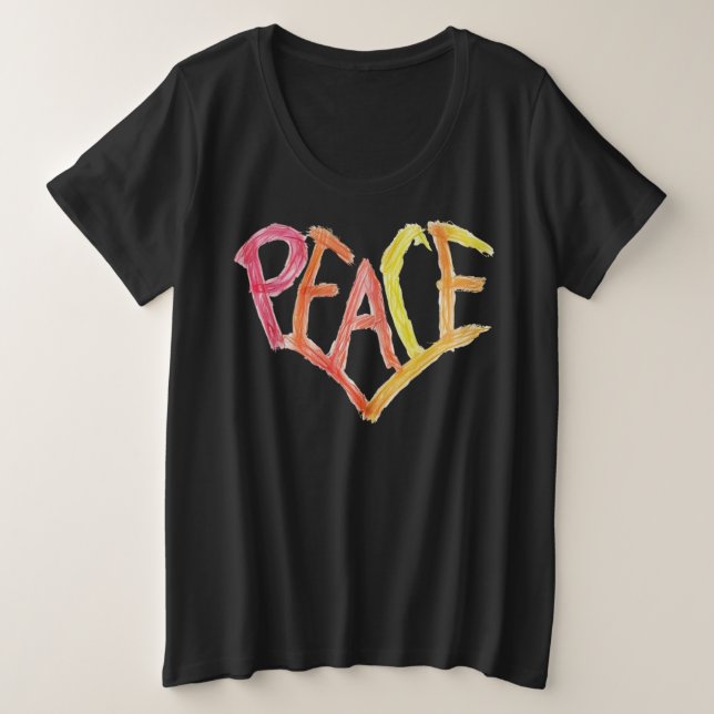Plus-Size Peace Heart Tee - Conception Crayon Clai (Design devant)