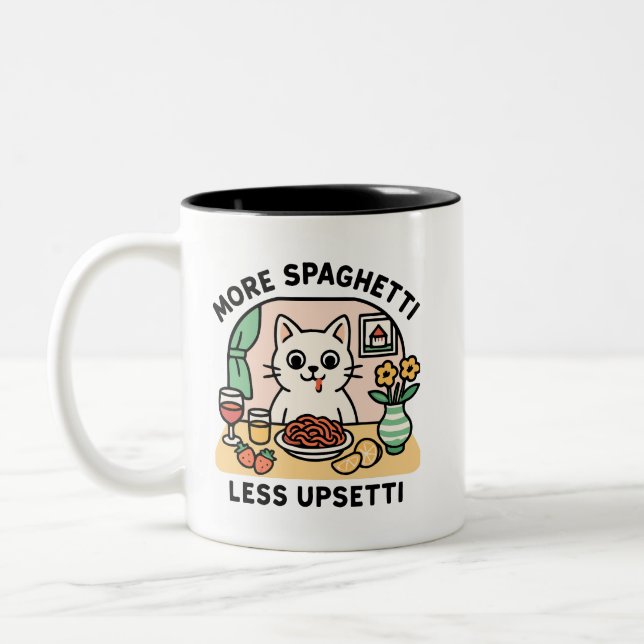 Plus Spaghetti Moins Upsetti Chat mug (Gauche)