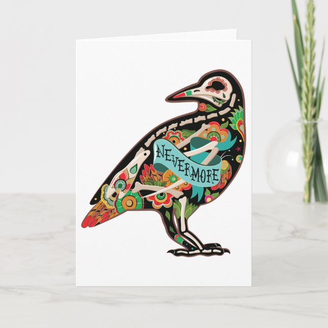 Plus Sugar Skull Raven Carte de voeux (Devant)