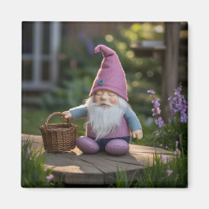 Plüsch-Gnom-Figur mit geflochtenem Korb im Sommer Magnet