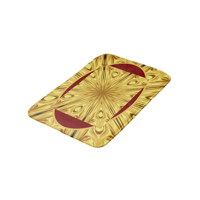 Plush Comfort & High Contrast: Crimson & Gold Opul Badematte (Schrägansicht)